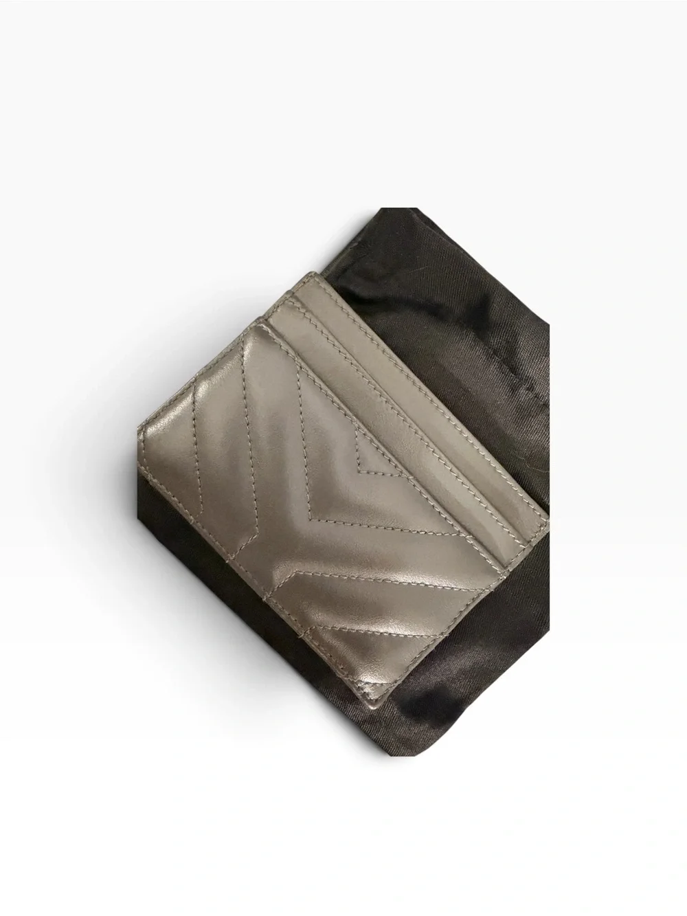 Saint Laurent Gray Quilted Leather Card Slot Holder with Gold Logo